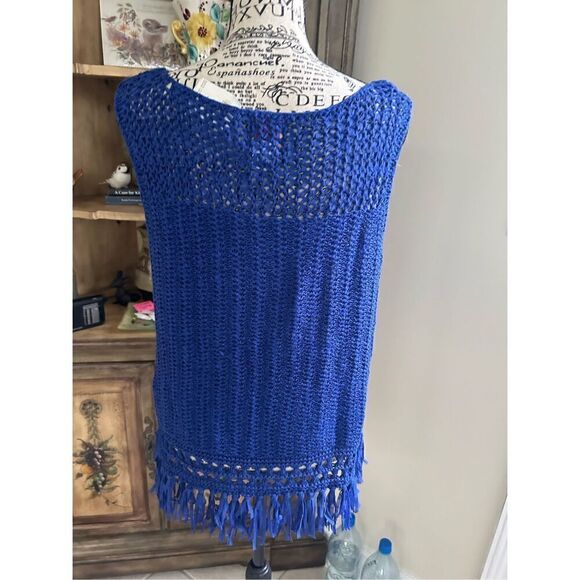 Ruby Rd Woven Blue Frilled Fringe Tassled Tank Top NWT - Picture 1 of 4